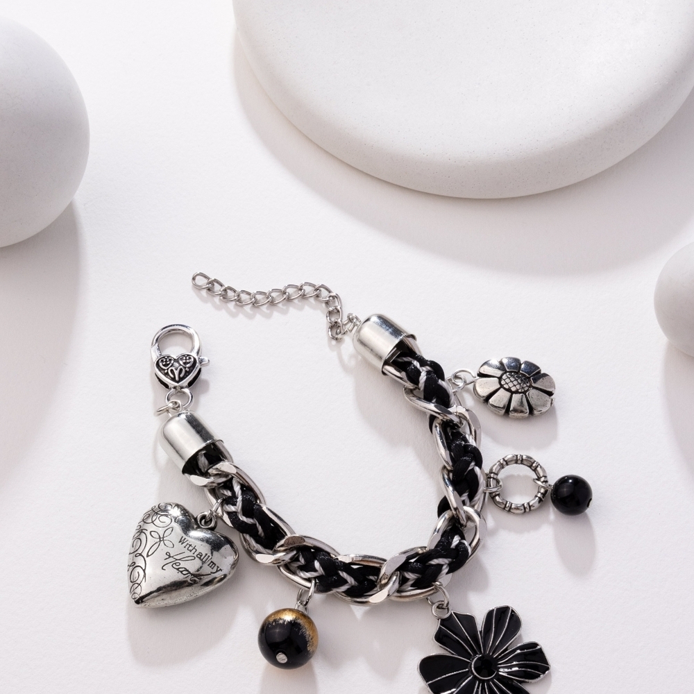 Paparazzi Silver and Black Charm Bracelet Equally Enchanted Fashion Jewelry